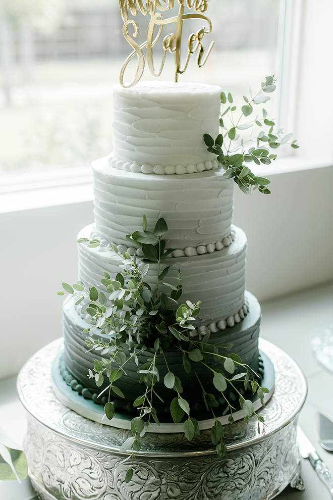 wedding cake, ombre, grey, green, gray, cake topper, custom, gold, eucalyptus