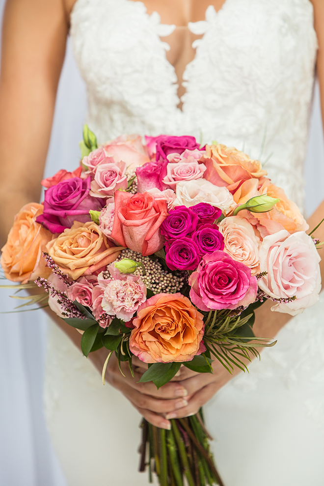 bouquet, bridal, pink, orange, white, blush, roses, carnations, kirksey gregg productions, flowers, floral, wedding