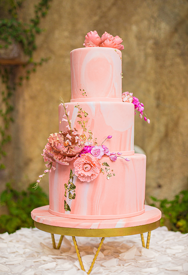 wedding cake, pink, marble, floral, flowers, gold, susie's cakes