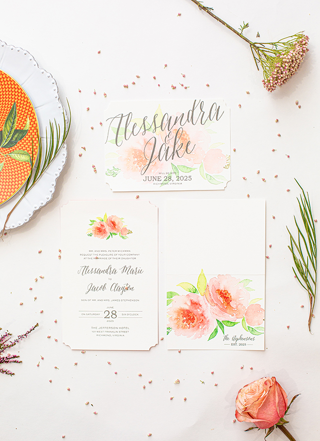 wedding, invitations, stationery, watercolor, floral, berings