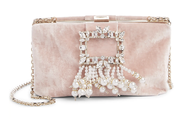 pearl bridal handbag, cross body chain, clutch, multifunctional, roger vivier, blush