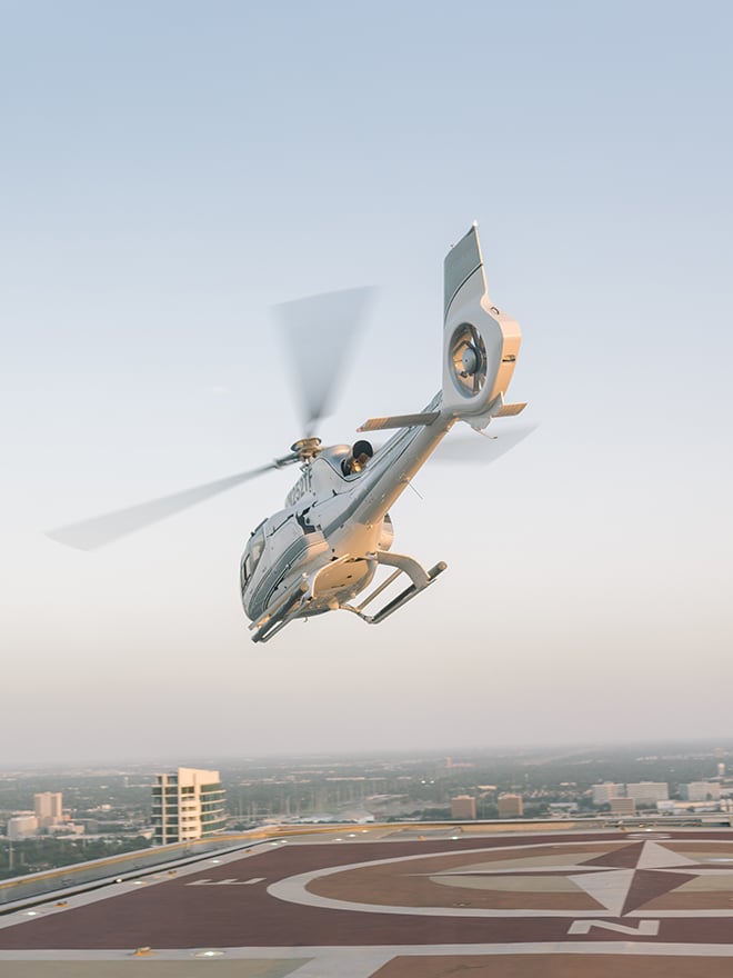 helicopter, helicopter pad, post oak hotel, uptown, houston, luxury, getaway