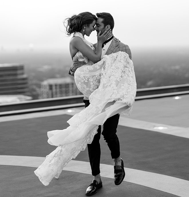halter bridal gown, bride, groom, luxury, wedding editorial, inspiration, stephania campos, helicopter, helicopter pad, post oak hotel, uptown, houston
