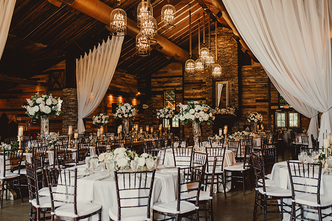summer wedding, reception decor, white linens, blush, ivory, floral centerpieces, big sky barn, rustic wedding venue