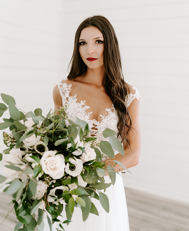 bridal portrait, bridal bouquet, emily figurelli photography, lace bridal gown, bridal makeup