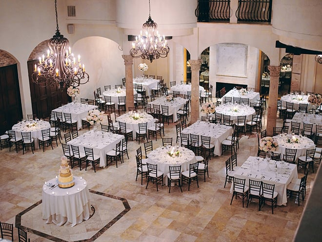 dreamy, european inspired wedding, bell tower on 34th, white linens, black chiavari chairs, floral centerpiece, blush, white, elegant, classic, wedding table, table setting