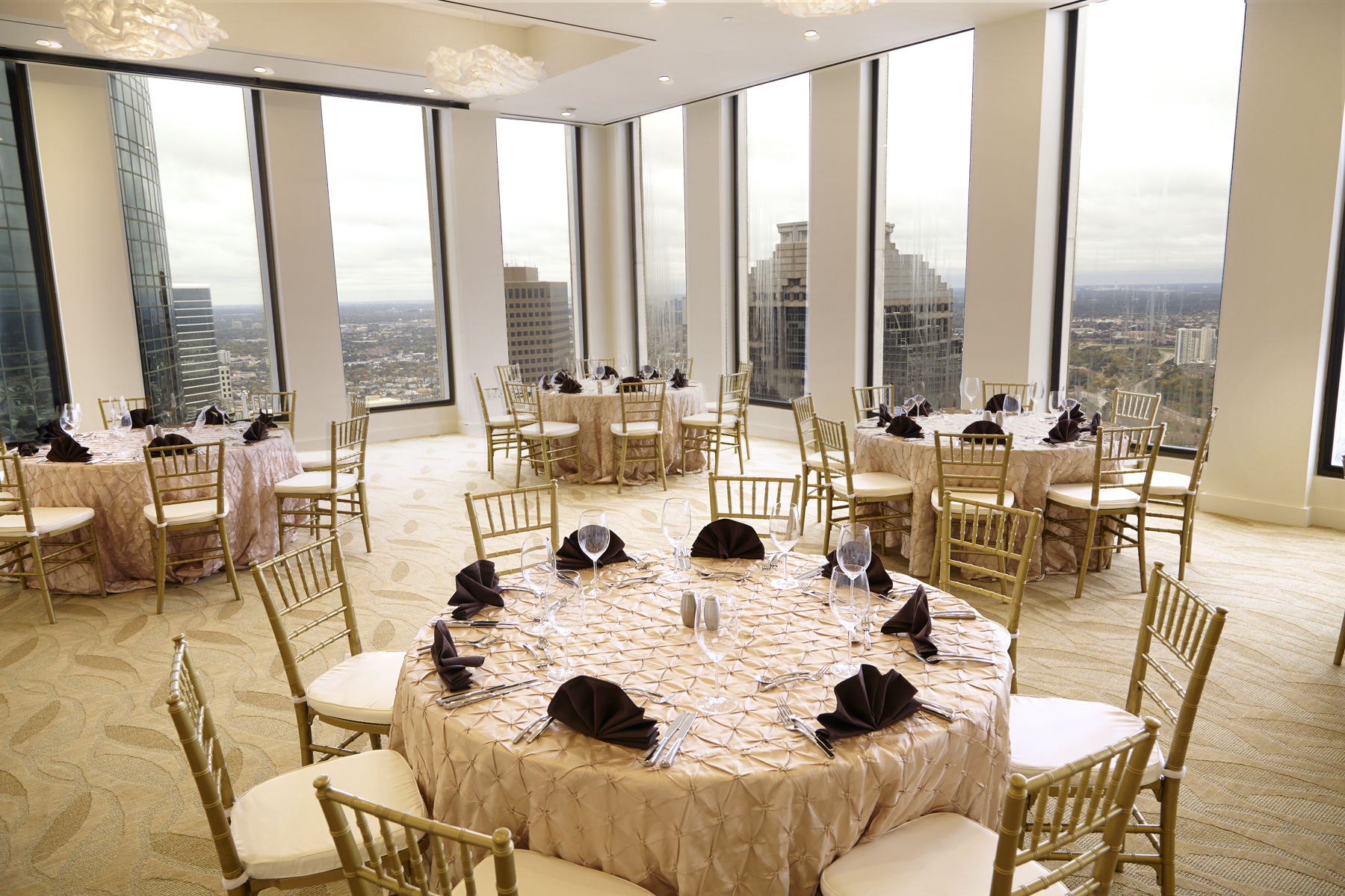 A classic wedding reception set-up in a downtown Houston Club