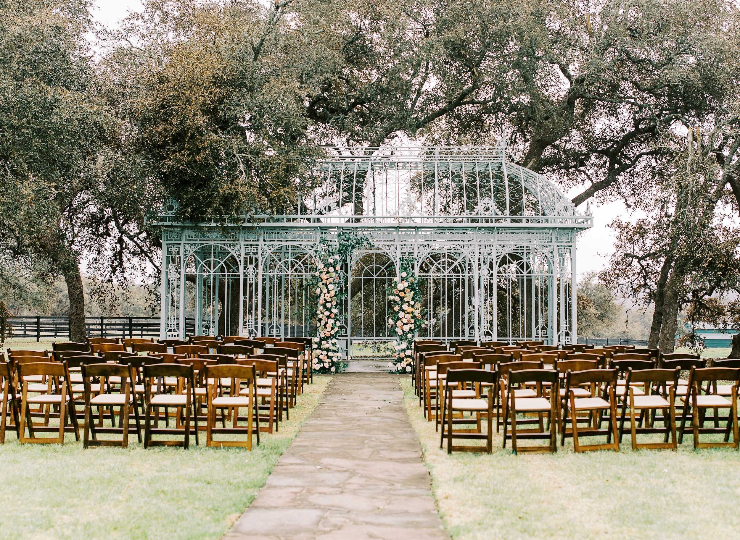 The sentimental wedding ceremony is all set up for the guests.