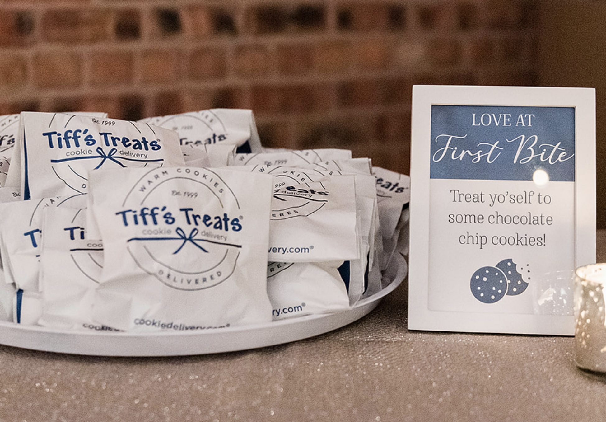 bags of Tiff's Treats cookies at a wedding reception at Sam Houston Hotel in downtown Houston.