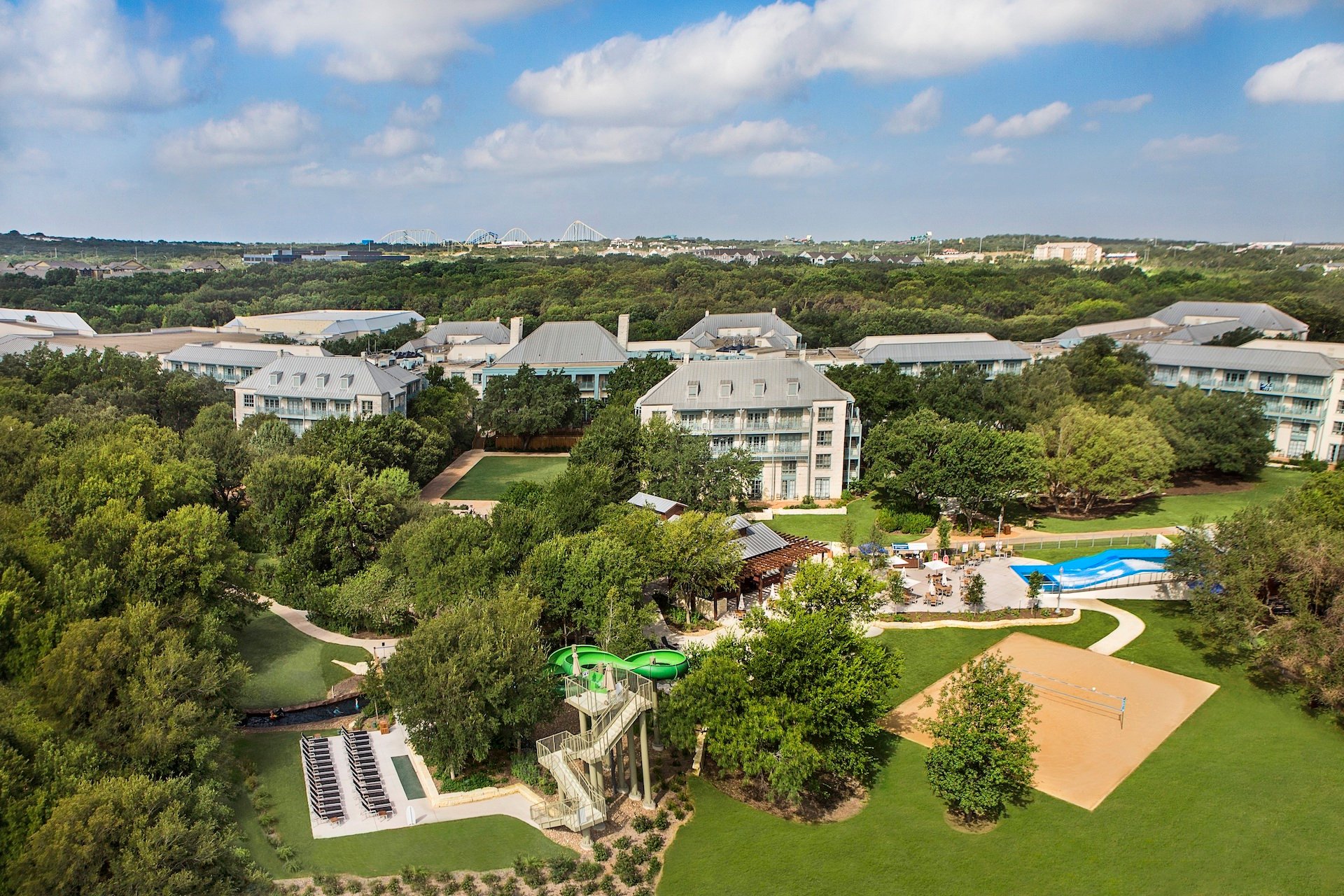 An aerial view of the Hyatt Regency Hill Country Resort and Spa, one of the top wedding venues in the Texas hill country.
