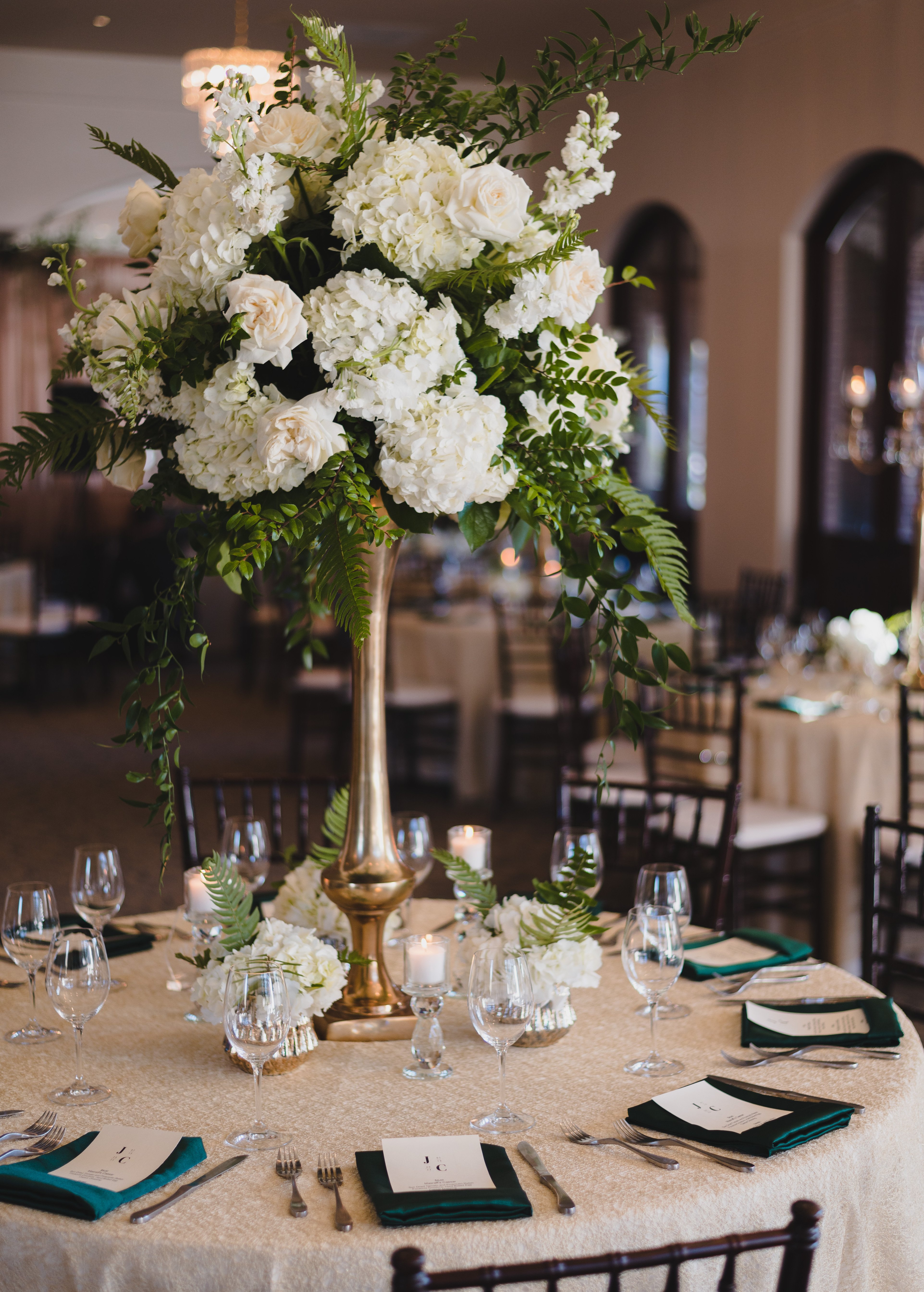 An elegant centerpiece for an eclectic 1920's-inspired wedding for Jordan Kimball and Christina Creedon in Houston, TX.
