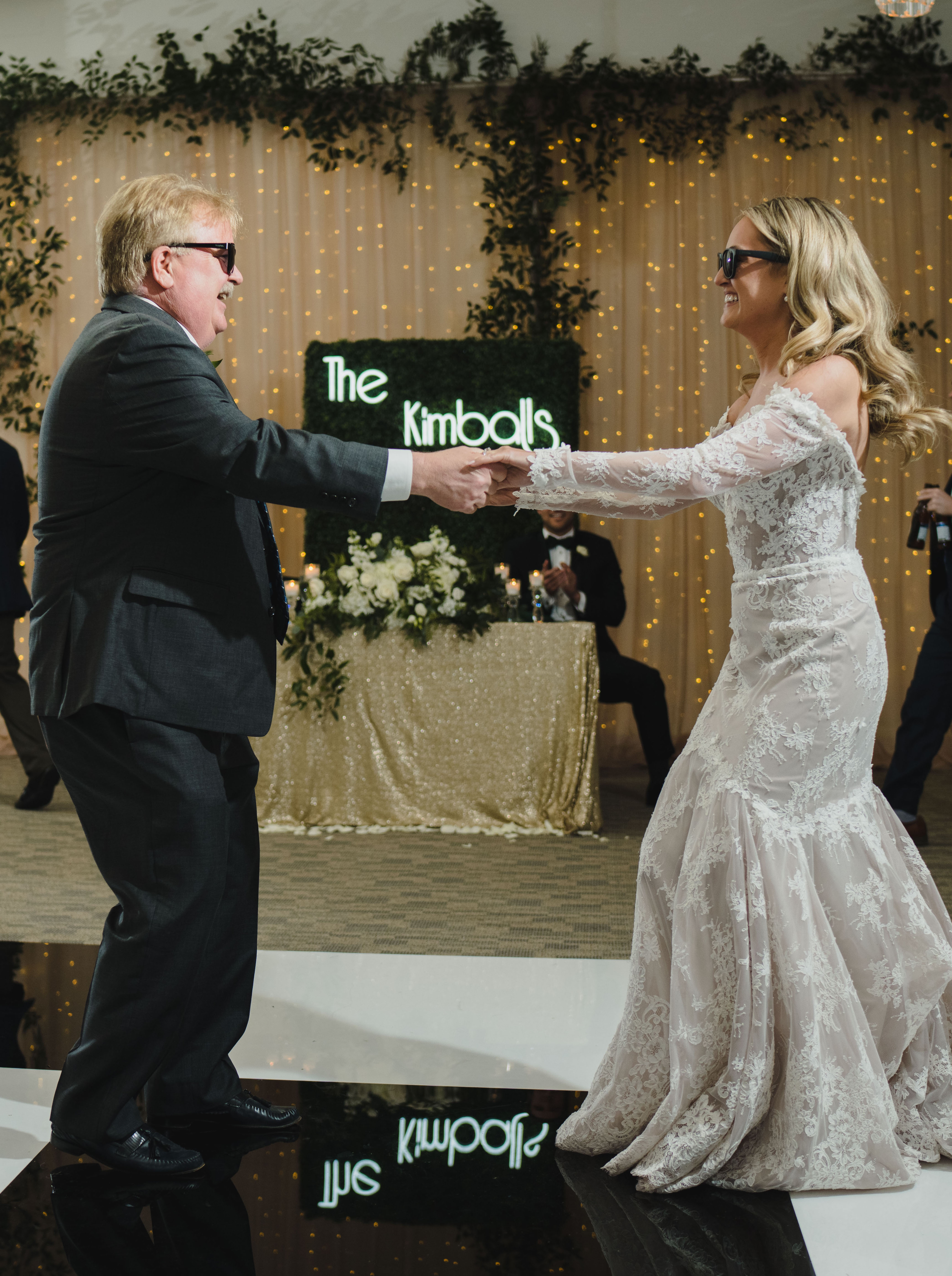 The bride, Christina Creedon, dances with her father at their wedding reception at The Wynden in Houston, TX.