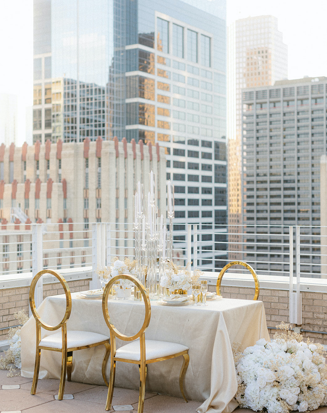 A rooftop wedding set up at the Le Méridien hotel in Houston, TX. 