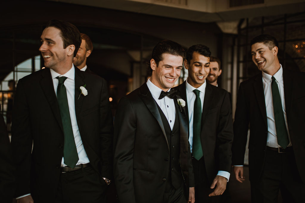 Texas Rangers MLB player Nick Solak laughs with his groomsmen before his wedding at The Astorian in Houston, TX.