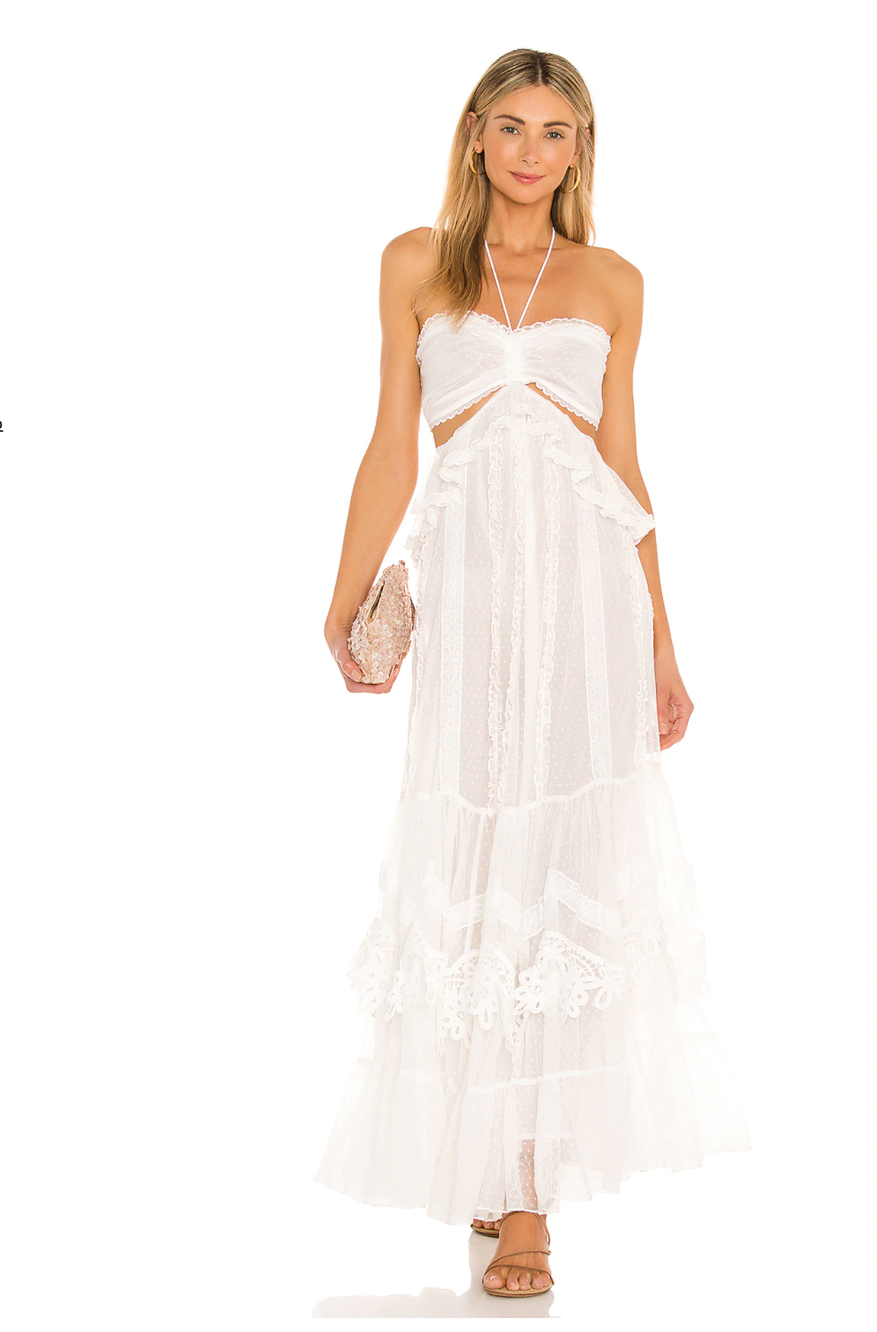 A halter tie flowy white dress with lace details for a bridal shower from REVOLVE.