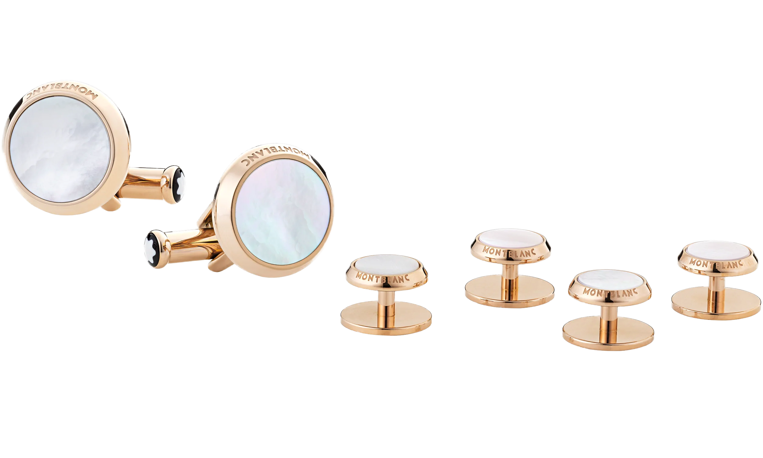 Unique cufflinks with a gold outline and mother-of-pearl studs available at Zadok. 