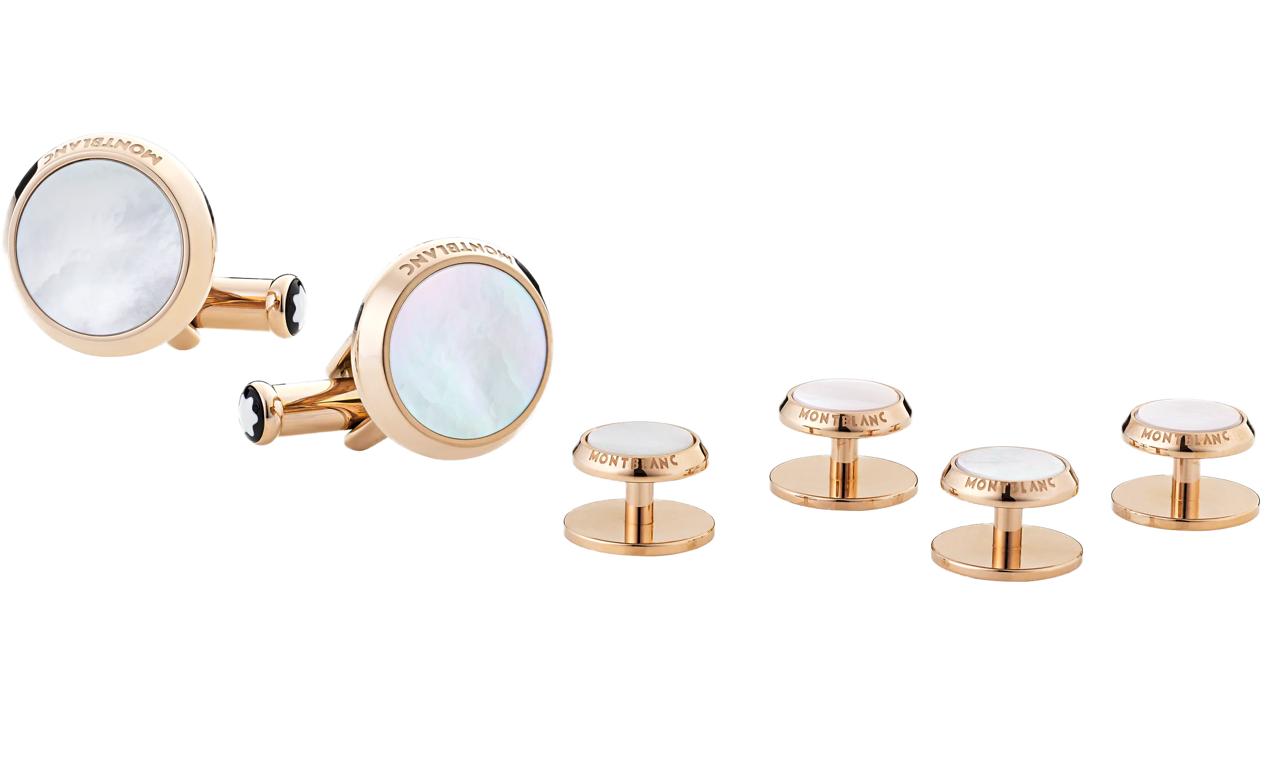 Unique cufflinks with a gold outline and mother-of-pearl studs available at Zadok.