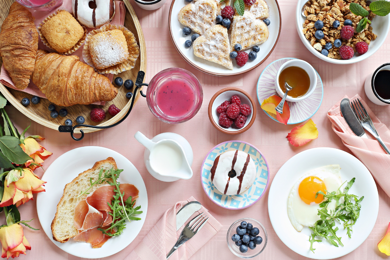 A brunch spread to promote a brunch happening at Le Meridien Houston Hotel in Texas.