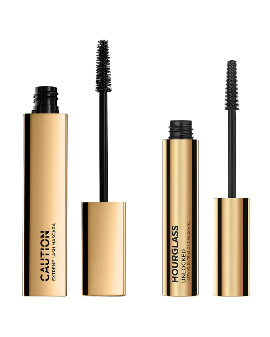 Hourglass mascara in gold tubes. Beauty products for the bride.