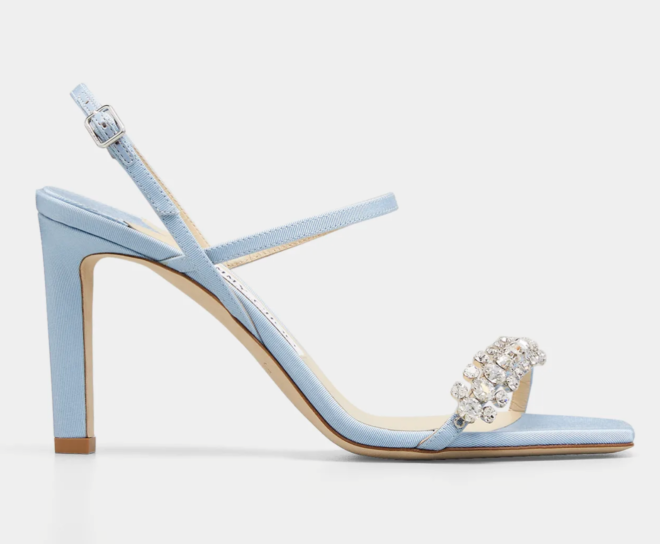 "Meira" 85mm Baby Blue Crystal Embellished Statement Shoes by Jimmy Choo. 