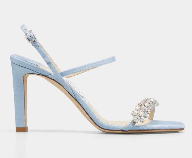 "Meira" 85mm Baby Blue Crystal Embellished Statement Shoes by Jimmy Choo.