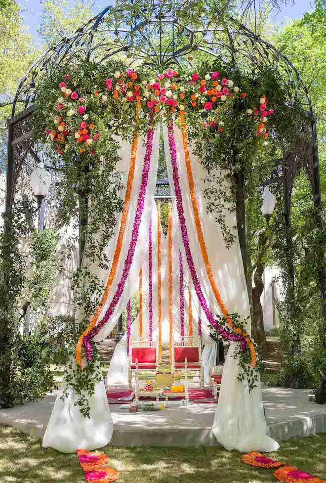 Purple, orange and pink florals designed and created by Malleret Designs located in Austin, Texas.