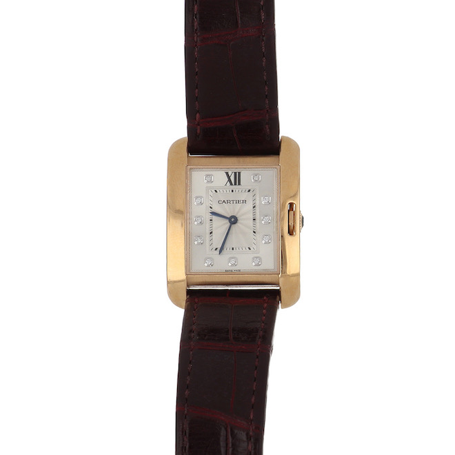 18K Rose Gold Cartier Watch with alligator strap.