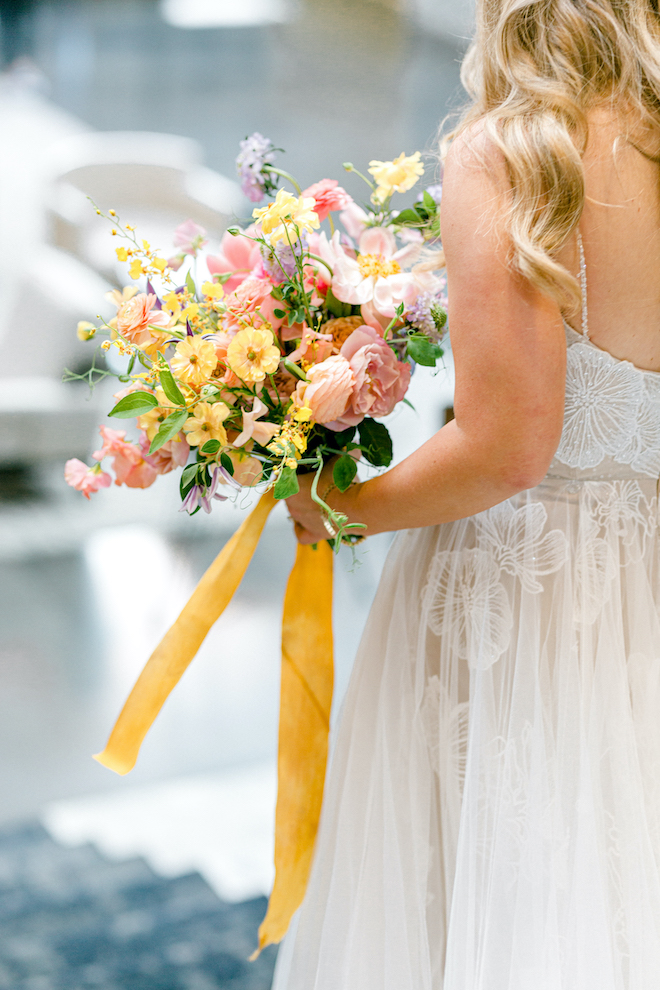 The brides colorful spring wedding bouquet. 