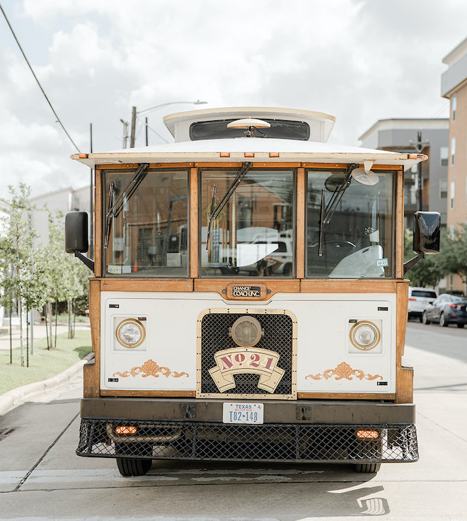 A trolley to take the wedding party to the Julia Ideson library. 