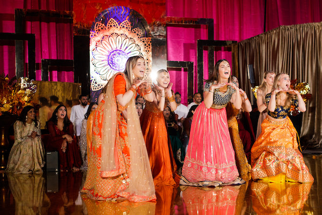 Girls performing a dance.