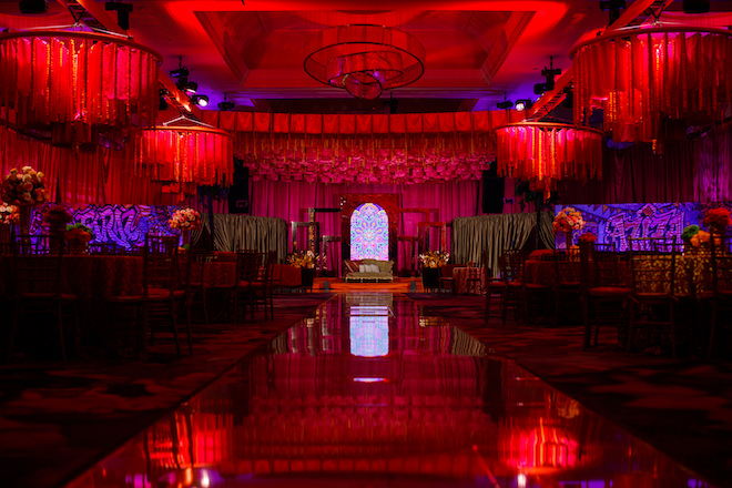 The Mehndi decorations in red and pink at the Post Oak Hotel.