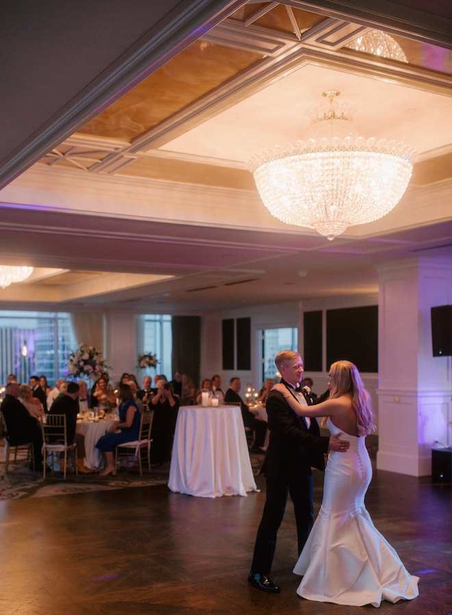 The couple's first dance at their sophisticated affair at the Petroleum Club of Houston.