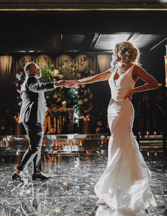 The bride and groom having their first dance.