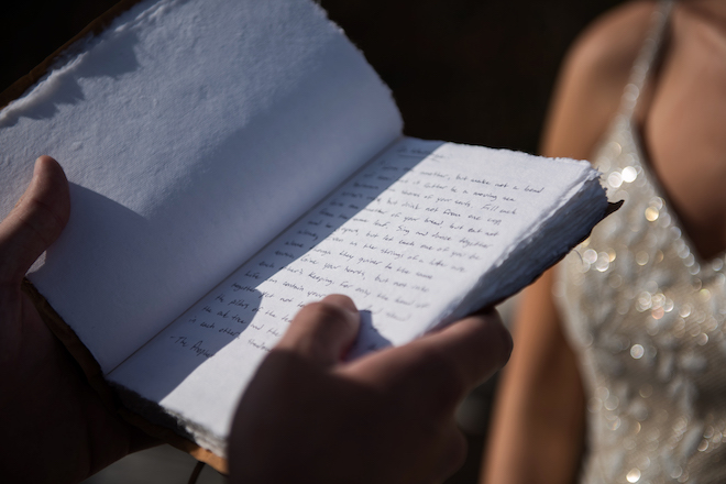 A journal with a letter the groom wrote to the bride.