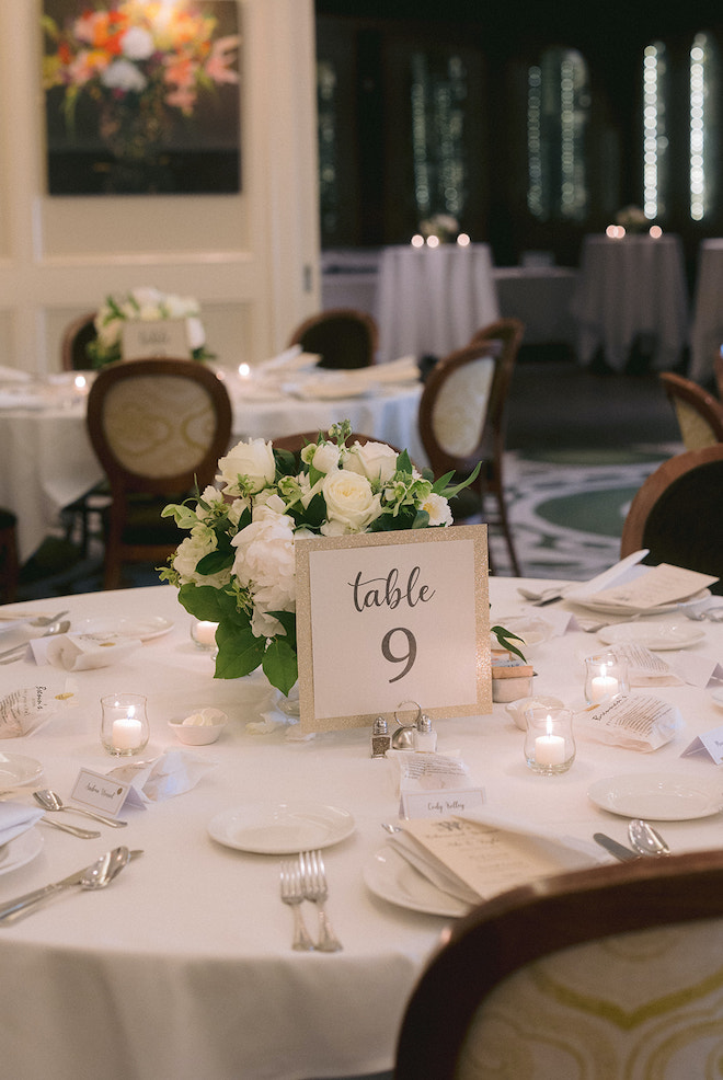 A table at the rehearsal dinner labeled "Table 9".
