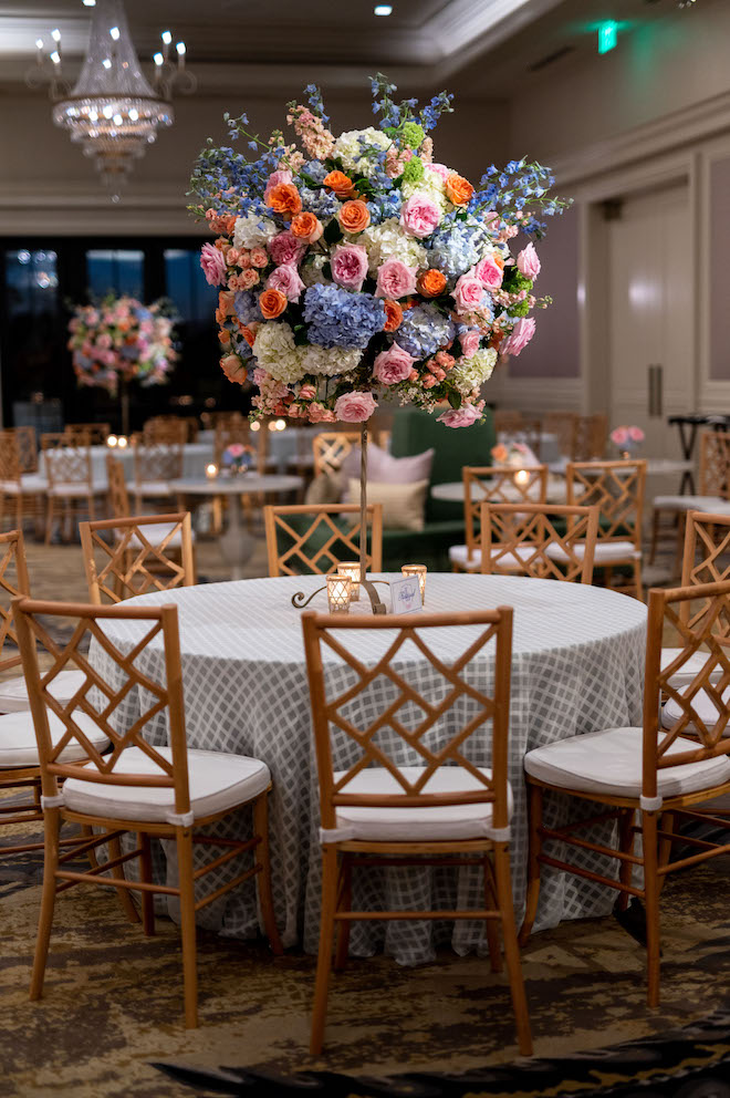 Grand colorful floral arrangements for an elegant spring wedding.