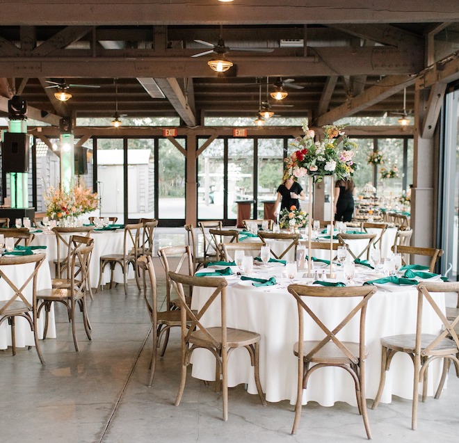 A pavilion at the resort decorated for a reception.