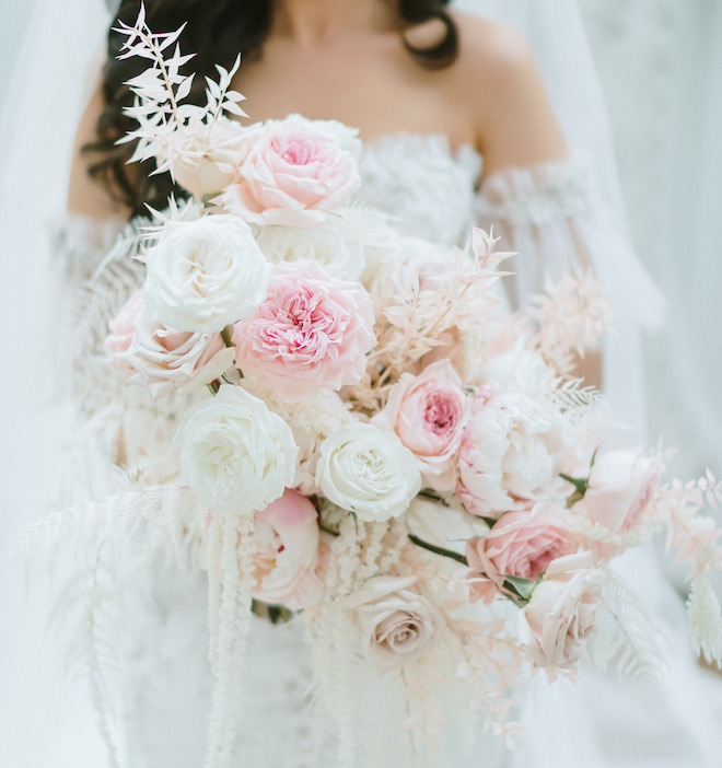 A spring bouquet with pink and white florals.