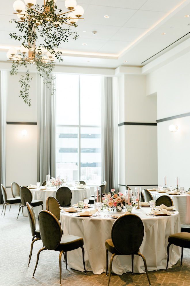 The reception of the light & airy wedding editorial at The Laura Hotel.