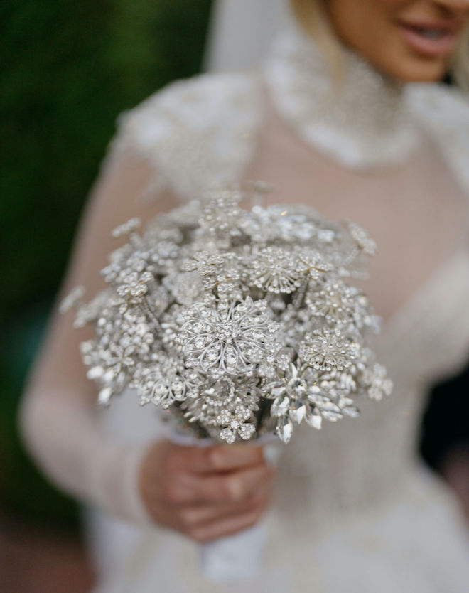 A bouquet made of crystals for a winter wedding. 