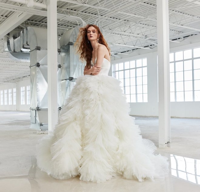 A Spring 2024 Rita Vinieris gown with a large tulle skirt.