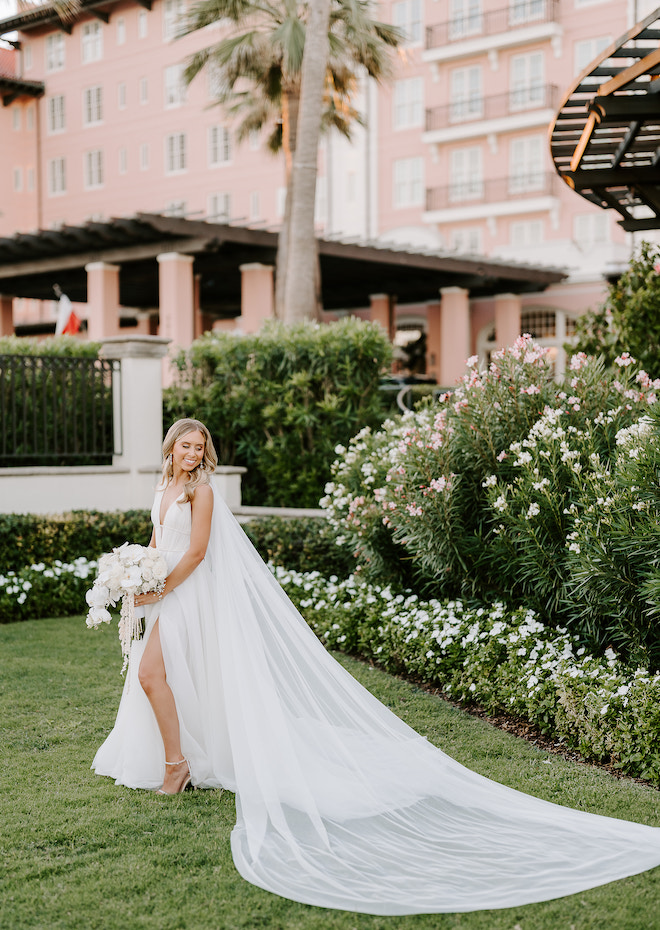 A bride in the lawn of The Grand Galvez.