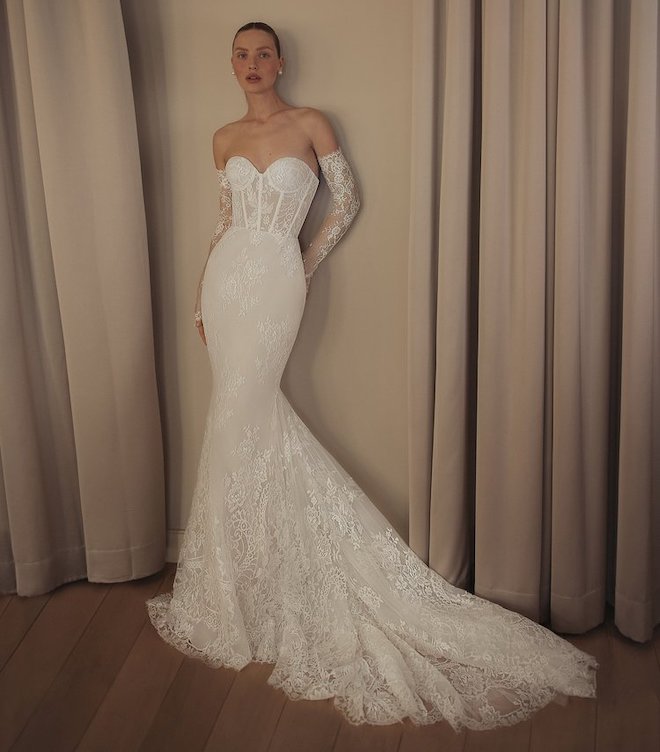 A lace corset gown from spring 2024 luxury bridal designer Lihi Hod