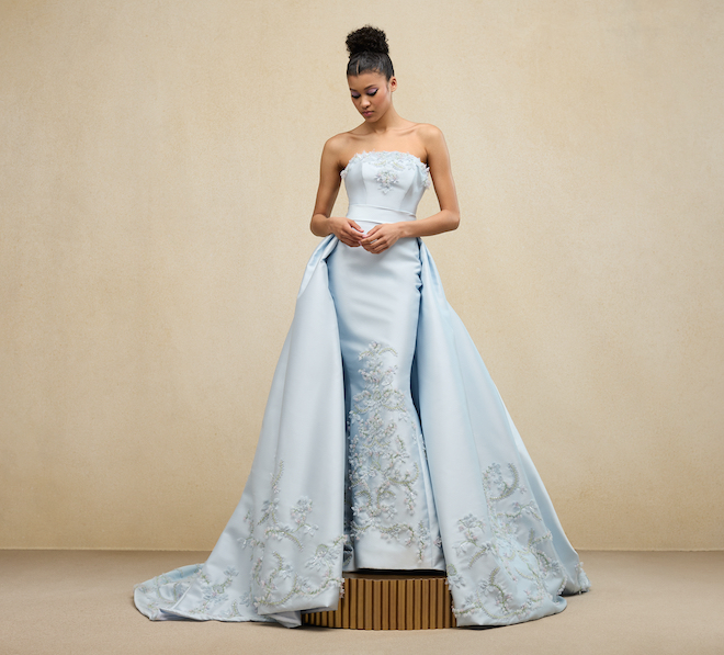 A light blue gown with intricate beading by Ines Di Santo.
