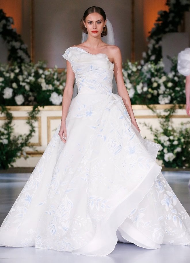 A Nardos wedding gown with pops of blue.