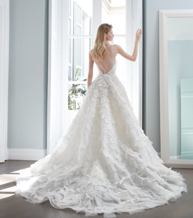 A Peter Langner 2024 Spring Collection gown with a ruffle skirt. 