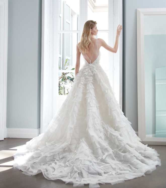 A Peter Langner 2024 Spring Collection gown with a ruffle skirt.