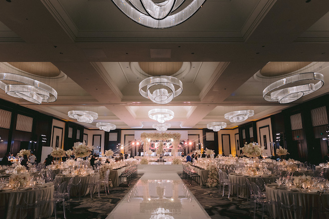 The ballroom at The Post Oak Hotel at Uptown Houston decorated for a wedding reception.