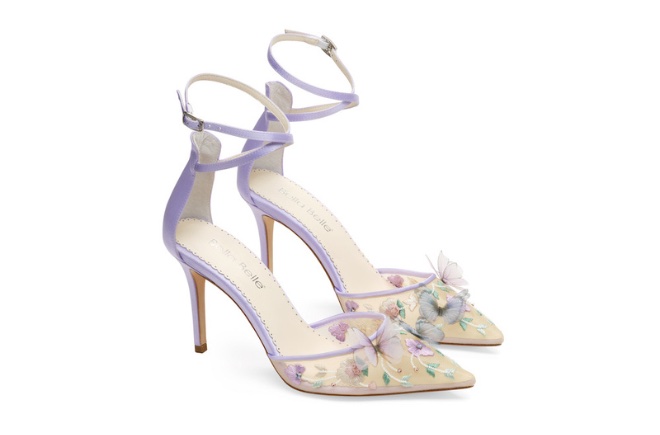 Purple heels with butterfly appliques.