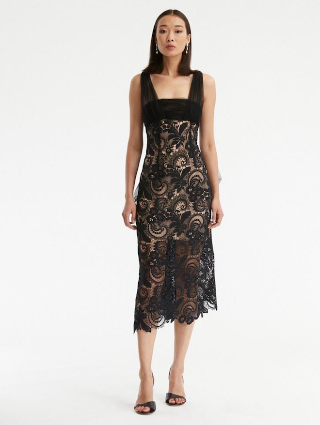 A black lace midi dress from Oscar De La Renta